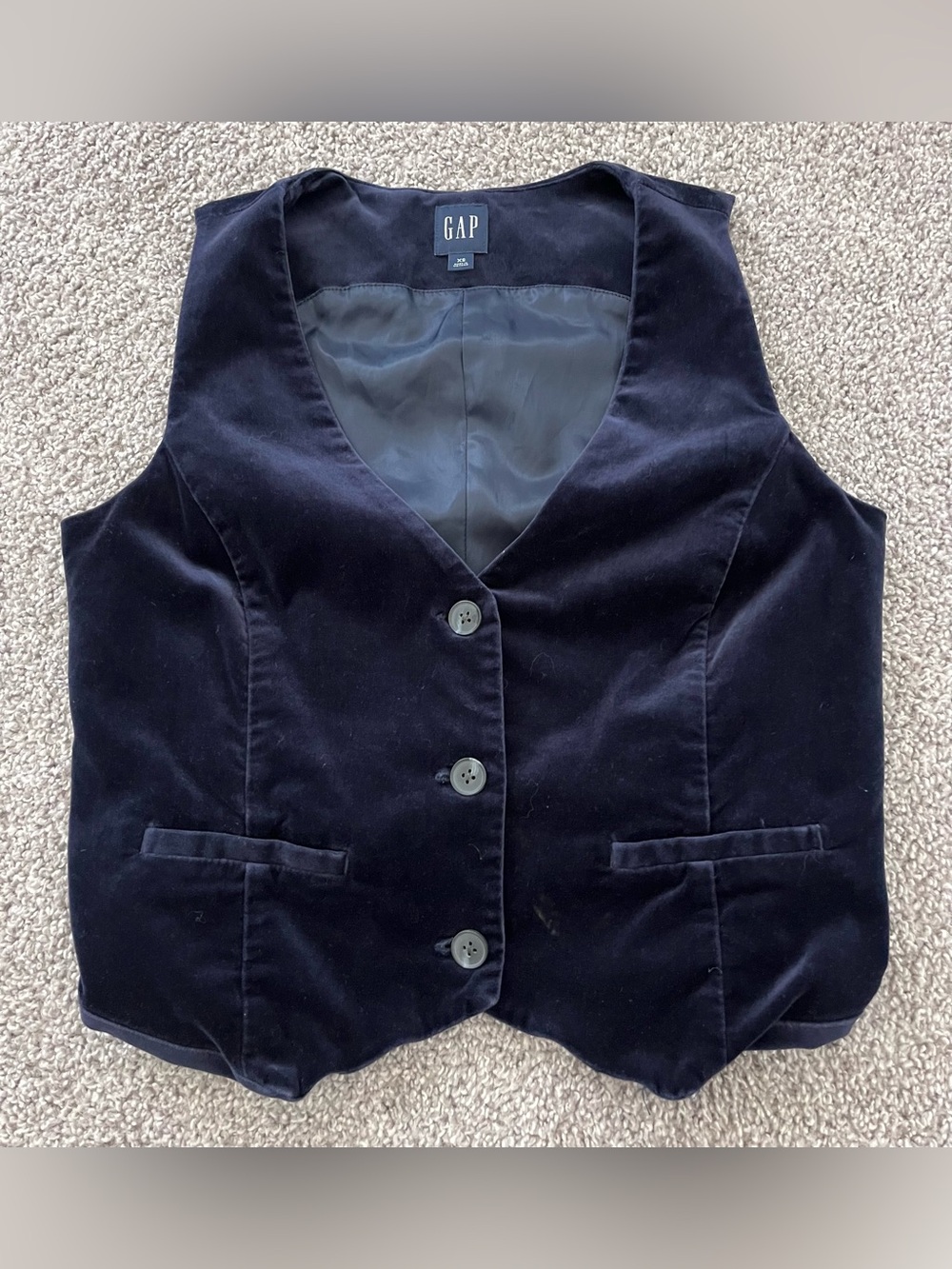 GAP Velvet Button Front Vest in Navy Blue XS